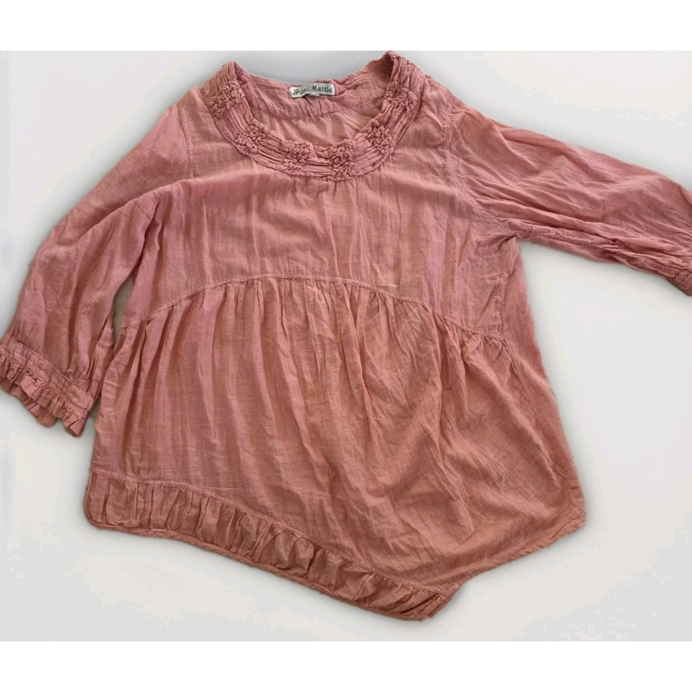 JP and Mattie Ruffle Trim Pintuck Tunic Blouse Size Large Bohemian Prairie